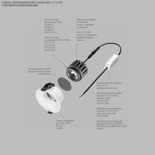 075073 STELLABASE Модуль светодиодный диммируемый 7/12W 3000K