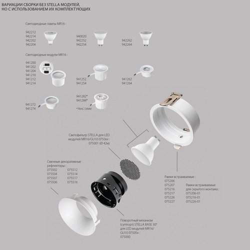 075206 STELLA Рамка круглая встраиваемая для светодиодных модулей 0750xx